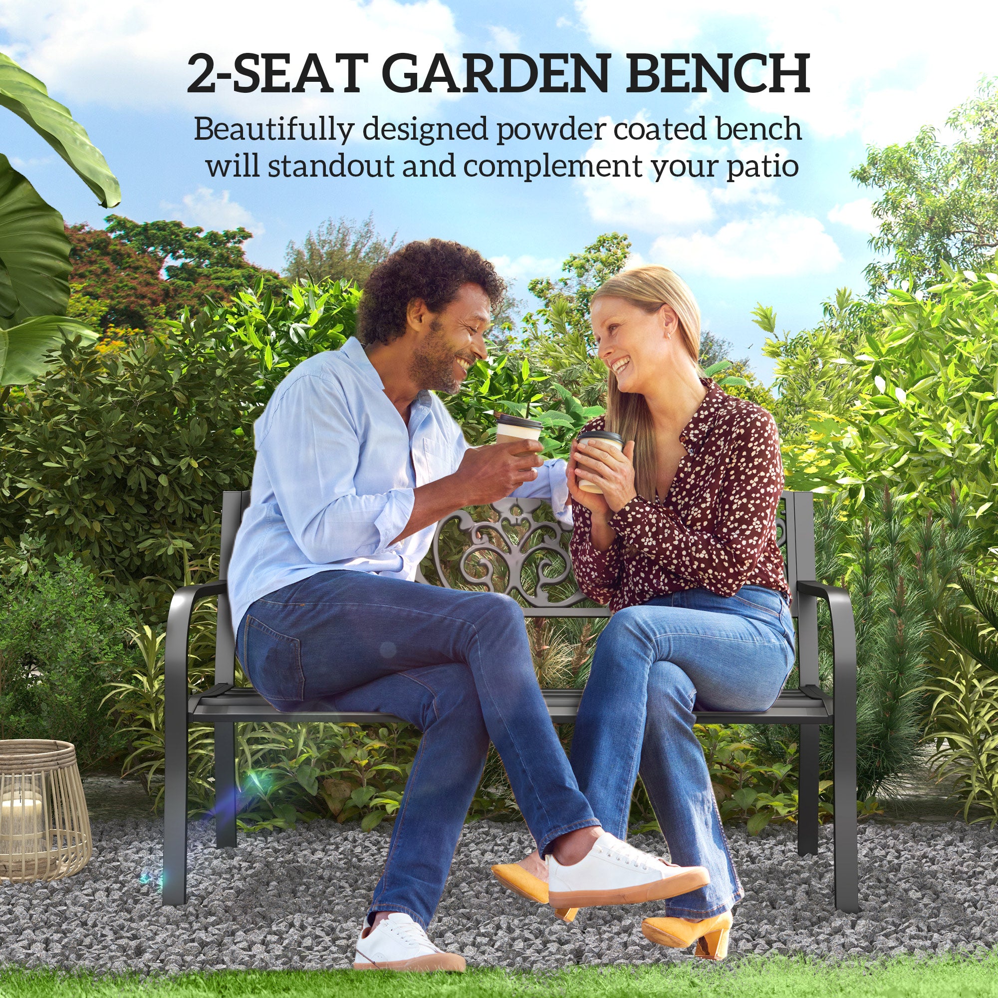 50" Blossoming Pattern Garden Decorative Patio Park Bench with Beautiful Floral Design & Relaxing Comfortable Build