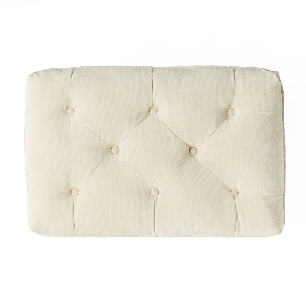 28" Pillow Top Ottoman with Button Tufted Upholstery, Turned Birch Legs, Extra Seating or Footrest, 28.5"x18"x17.75", Cream