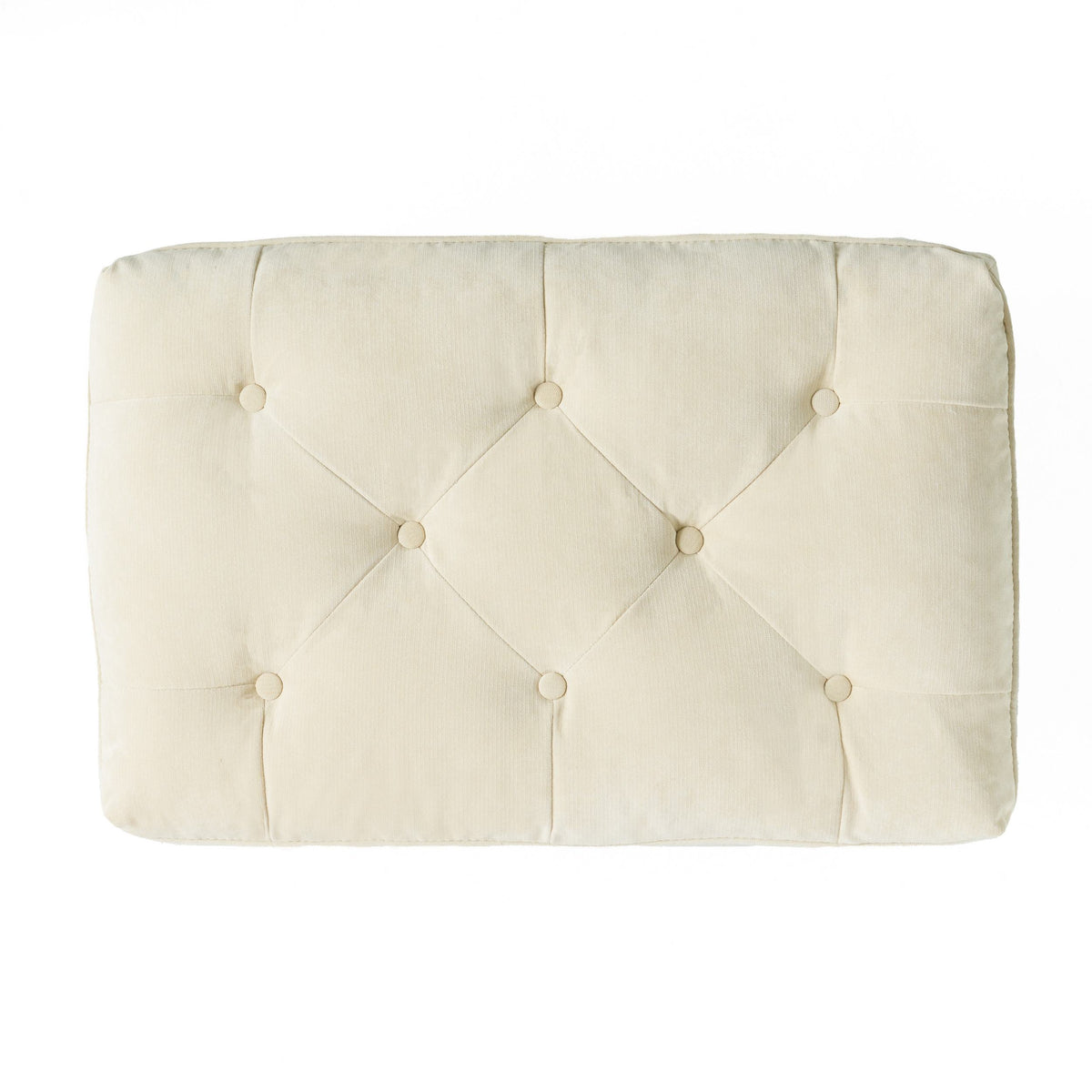 28" Pillow Top Ottoman with Button Tufted Upholstery, Turned Birch Legs, Extra Seating or Footrest, 28.5"x18"x17.75", Cream