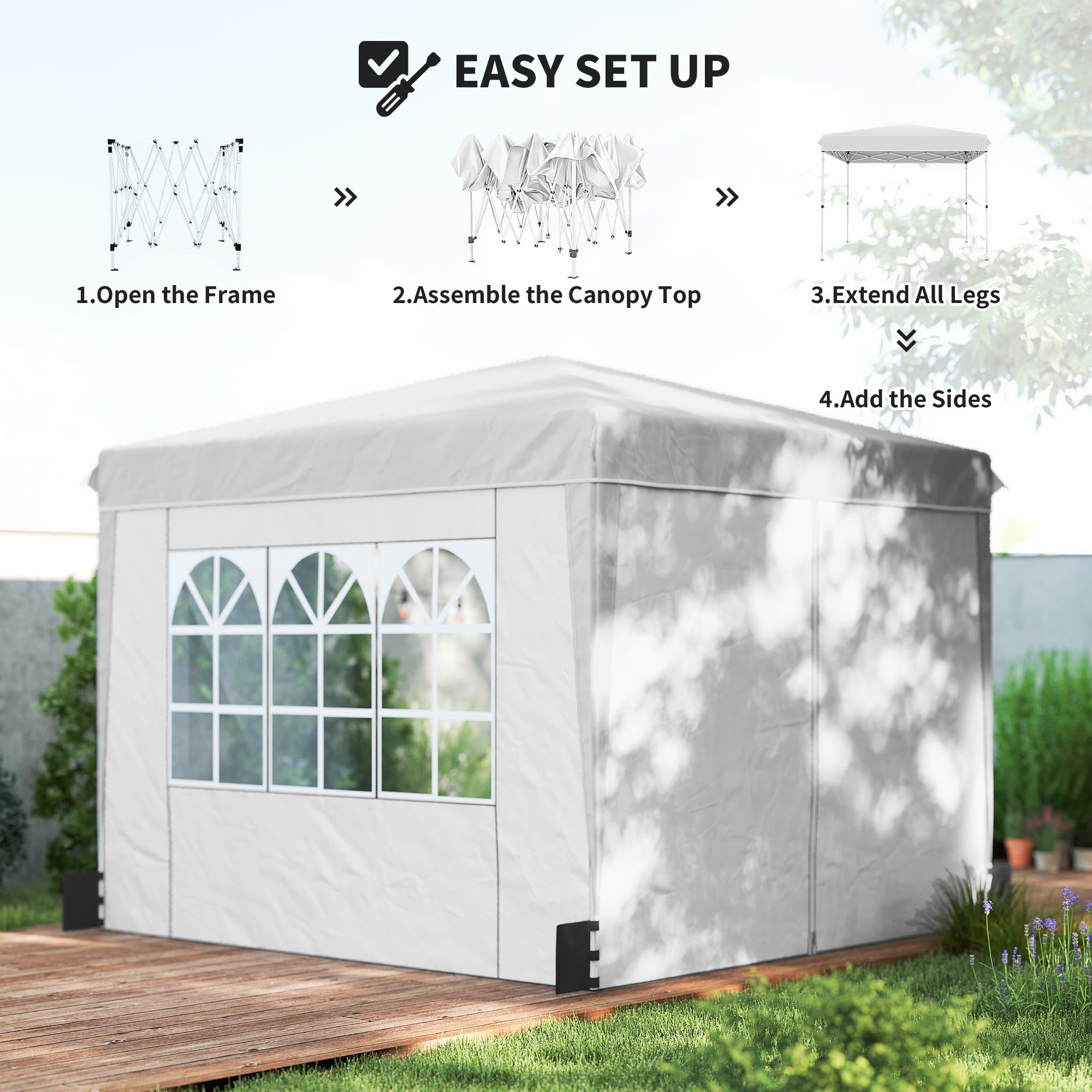 10 x 10 ft Pop Up Canopy Tent with Sidewalls, UPF50+ Outdoor Portable Instant Canopy Shelter with Carry Bag, White