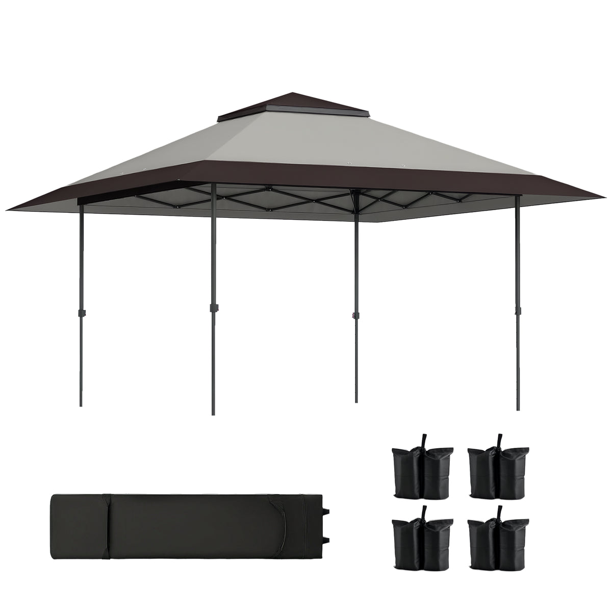 13' x 13' Pop Up Canopy Tent, UPF50+ Tents for Parties, Height Adjustable, with Wheeled Carry Bag and 4 Sand Bags, Gray