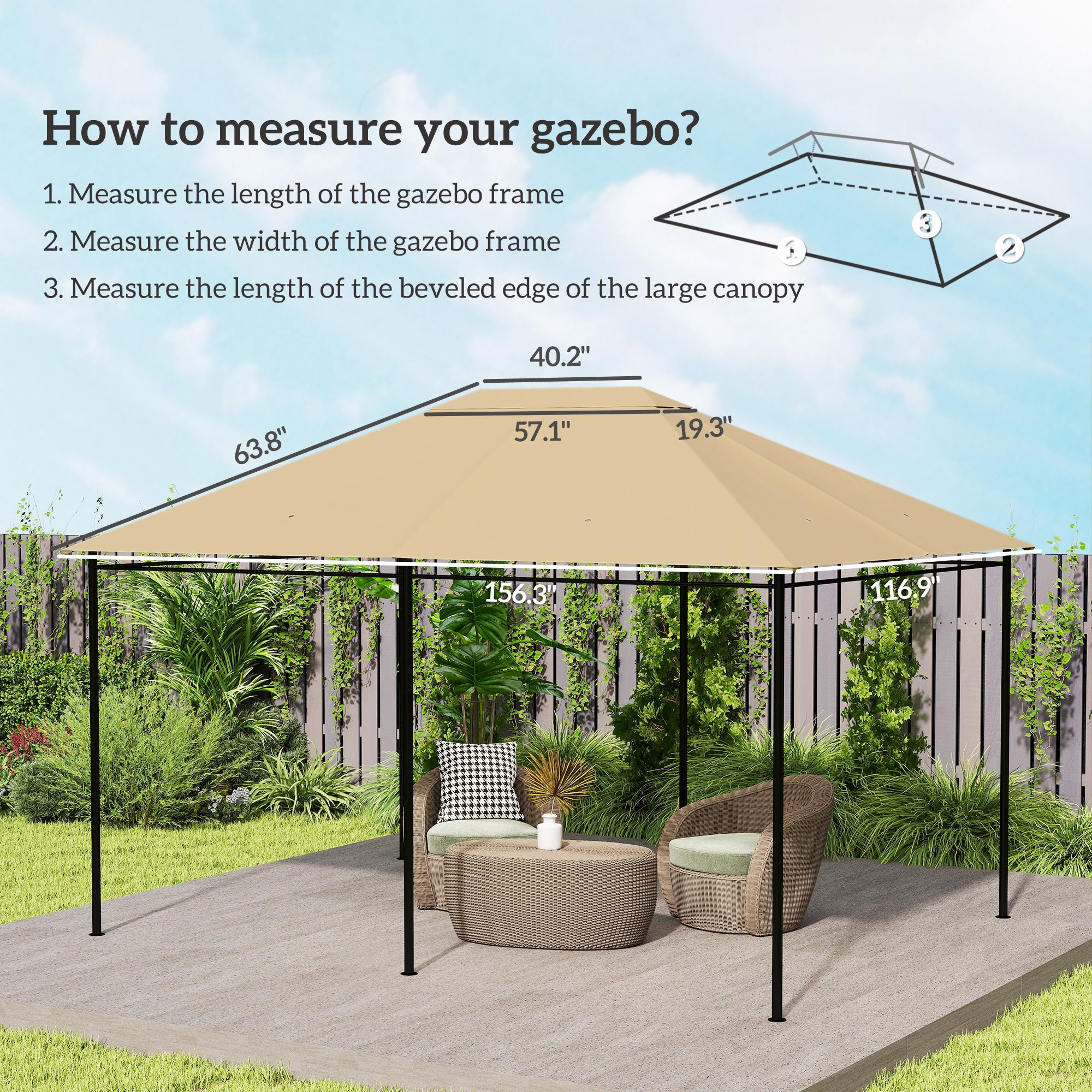 10' x 13' Gazebo Canopy Replacement Roof for 84C-116, Khaki