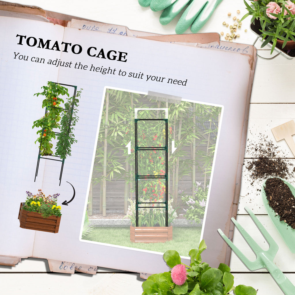 Galvanized Planter Box, 24" x 24" x 73.5" Raised Garden Bed with Tomato Cage for Climbing Vines, Brown