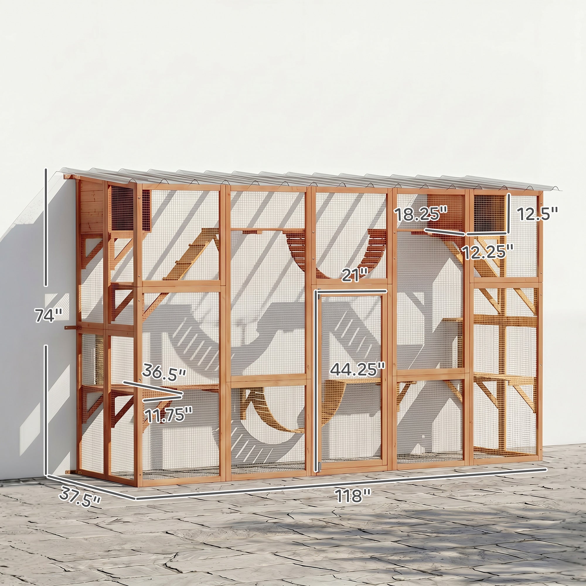 Catio Playground Cat Window Box Outside Enclosure for Multiple Cats w/ Shelves & Bridges, Orange