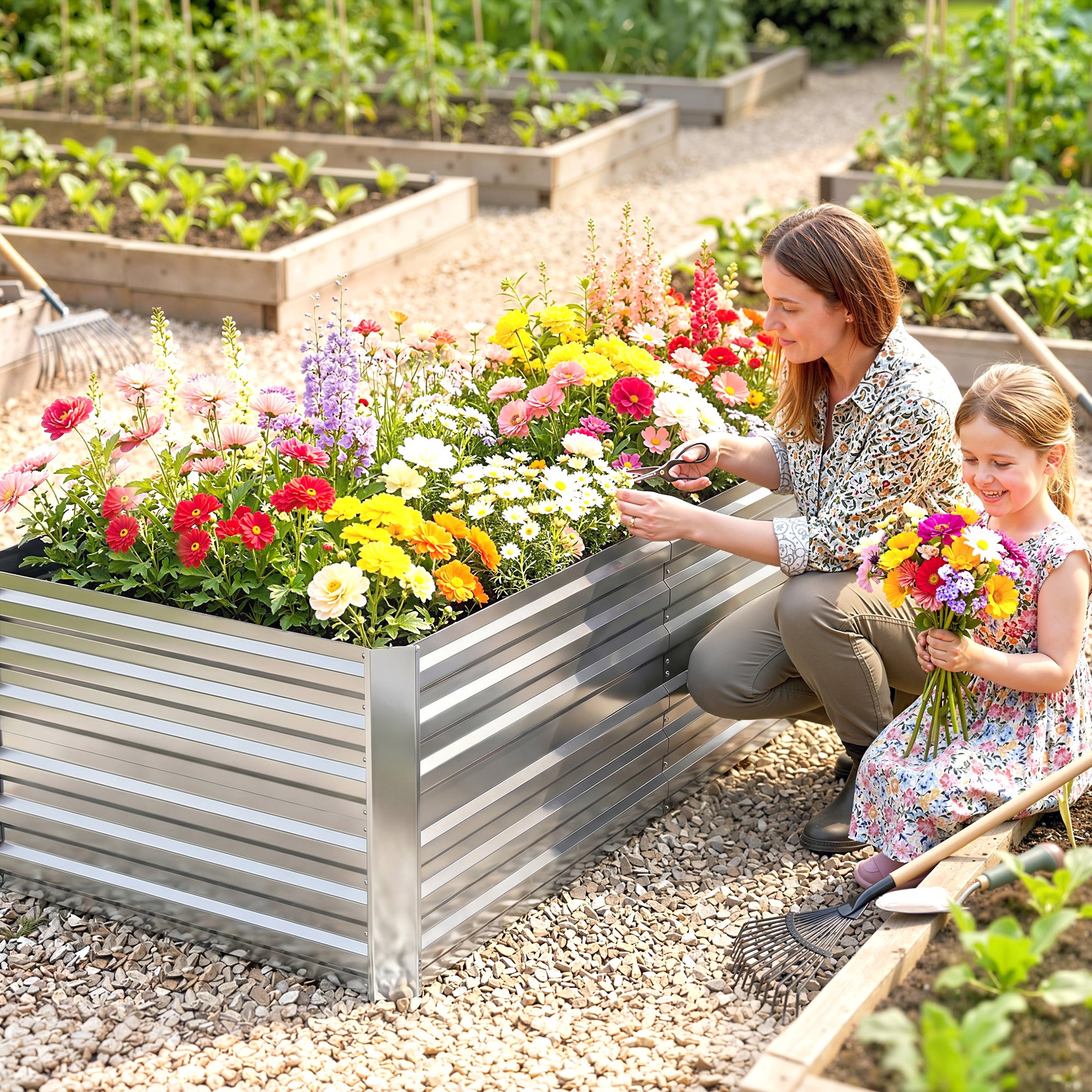 Galvanized Raised Garden Bed, Steel Outdoor Planters with Reinforced Rods, 71" x 36" x 23", Silver