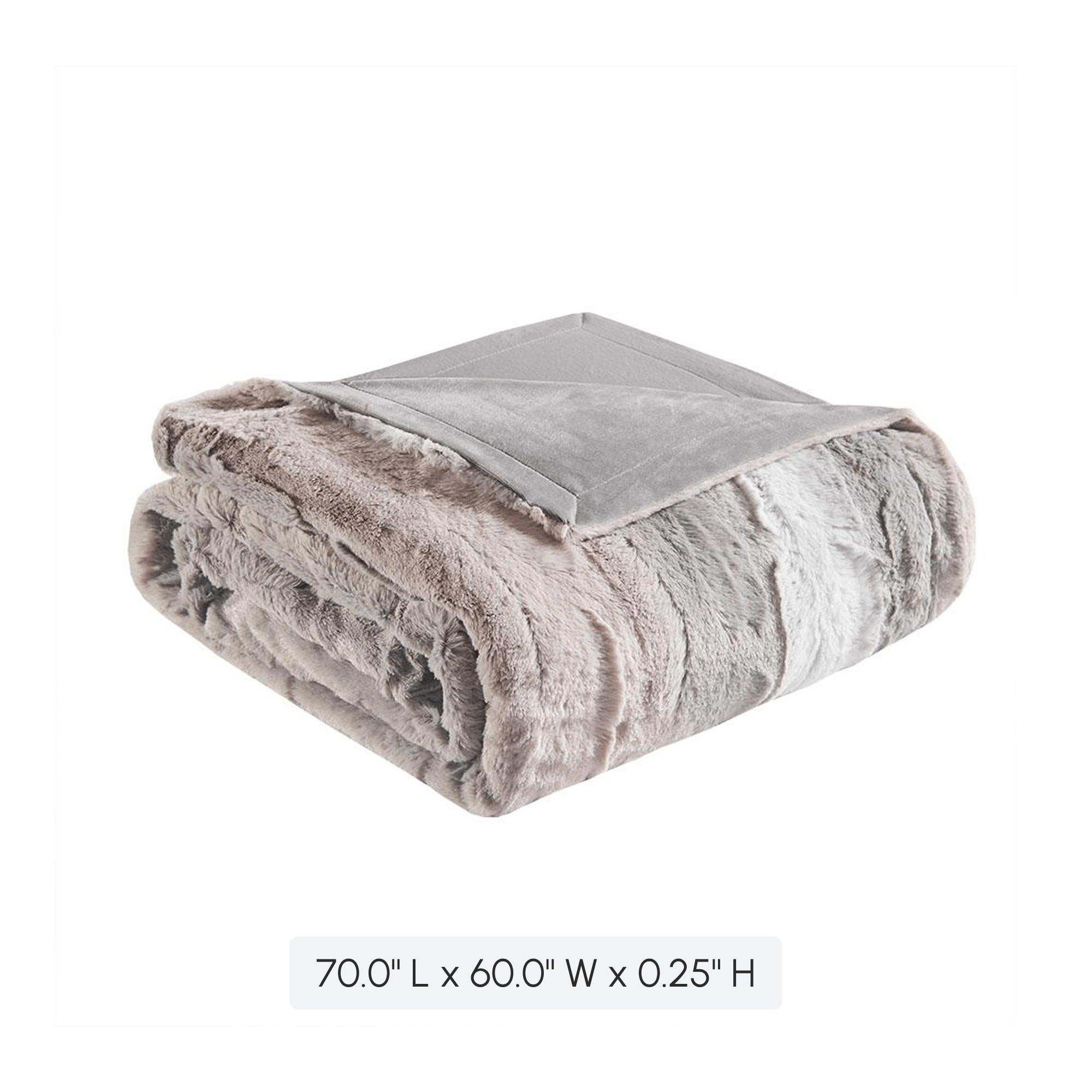 Machine Washable Oversized Faux Fur Throw with OEKO-TEX Certified, Luxurious Blanket with Faux Mink Reverse, 70" L x 60" W x 0.25" H, Gray