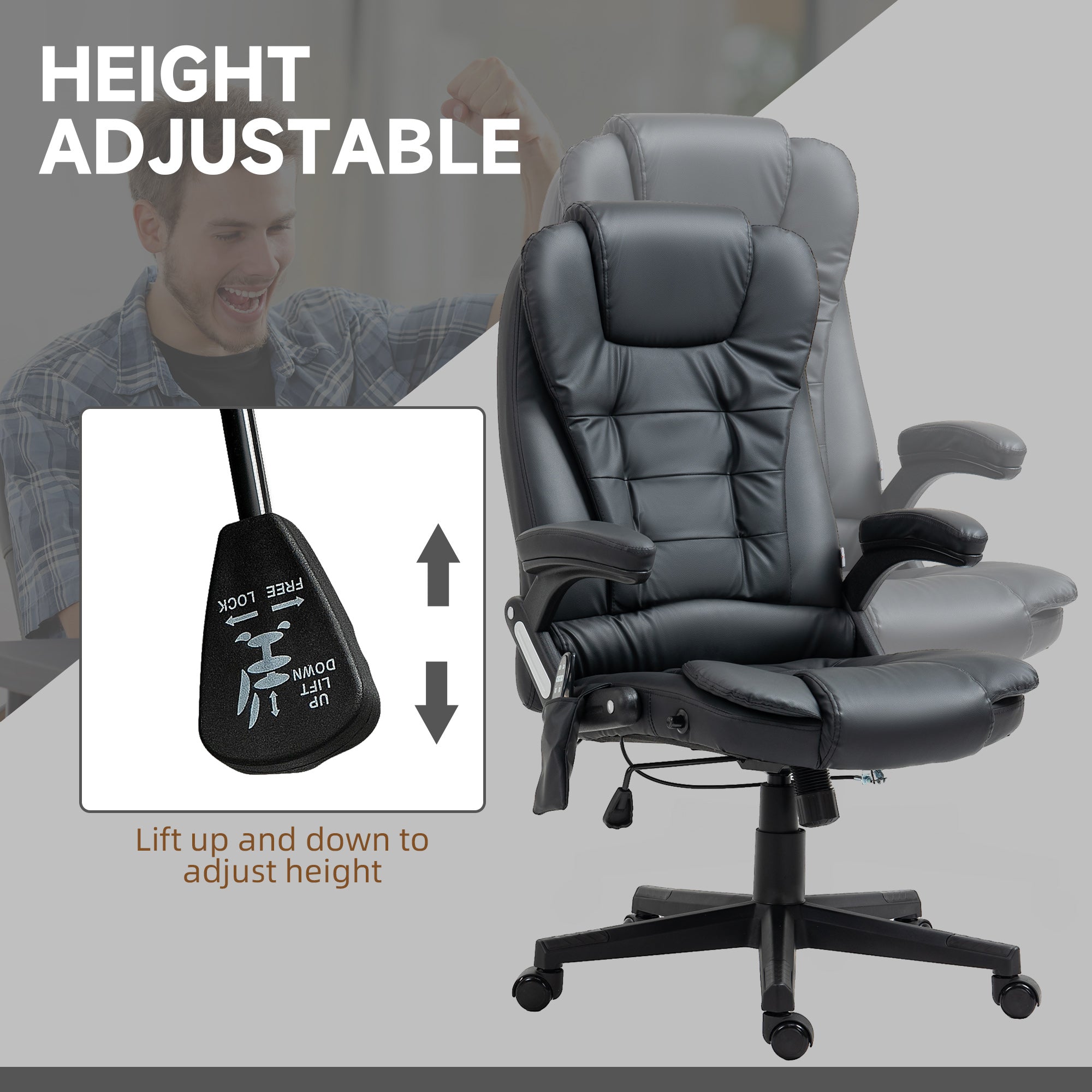 Massage Office Chair, Heated Reclining Computer Chair with 6 Vibration Points, Armrest and Remote, Black