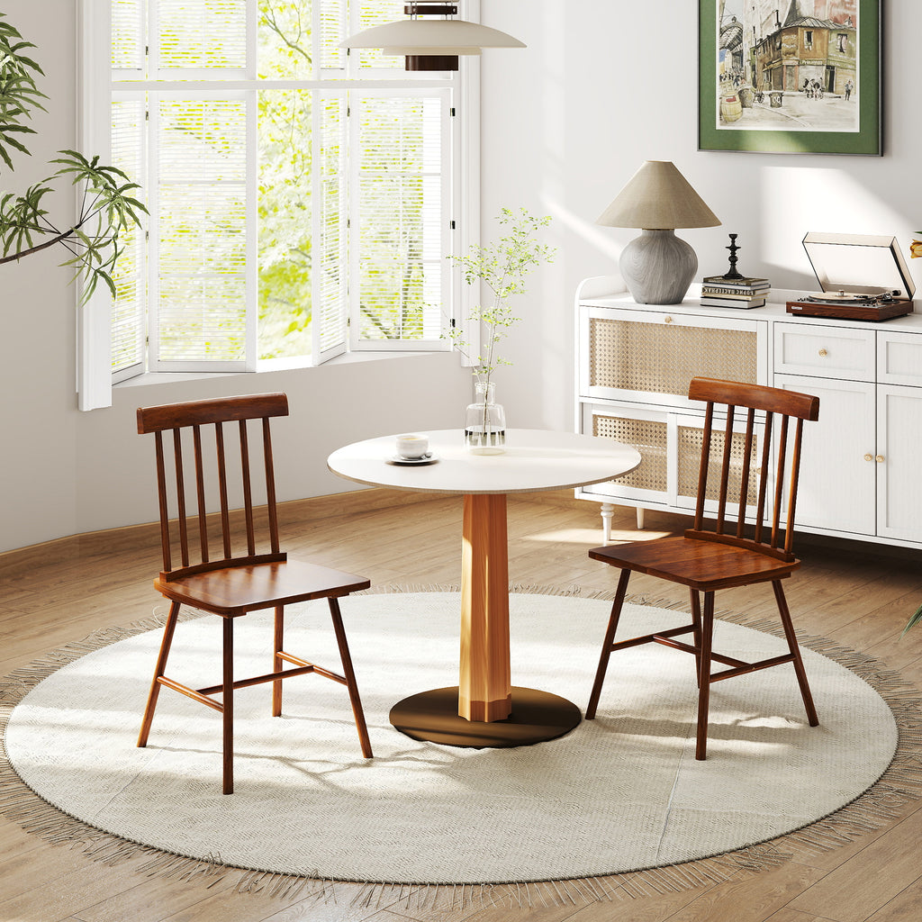 Dining Chairs Set of 2, Farmhouse Wood Kitchen Chairs with Rubber Wood Frame, Spindle Back for Dining Room, Light Brown