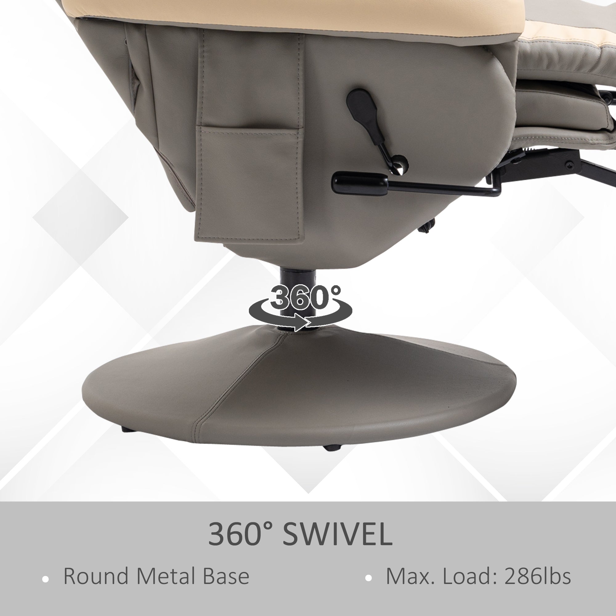 Manual Recliner Armchair PU Leather Lounge Chair w/ Adjustable Leg Rest, 135° Reclining Function, 360° Swivel, Cup Holder and, Storage Pocket