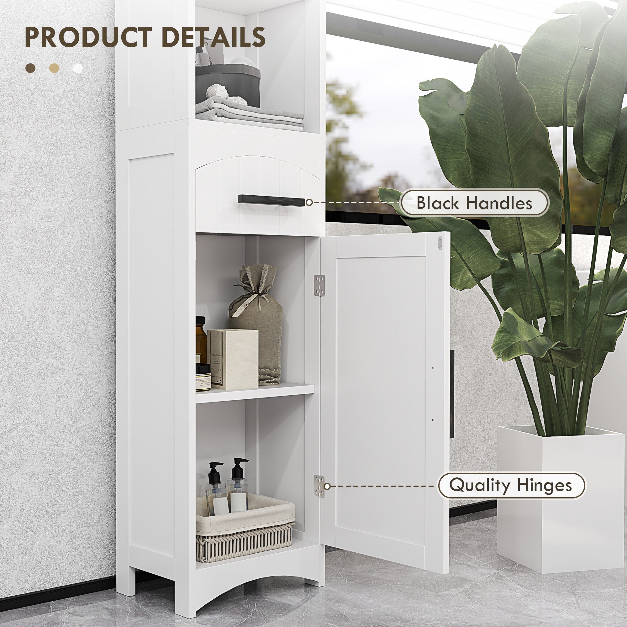 Farmhouse Tall Slim Bathroom Storage Cabinet with Recessed Drawer, Narrow Cabinet with Barn Door, White