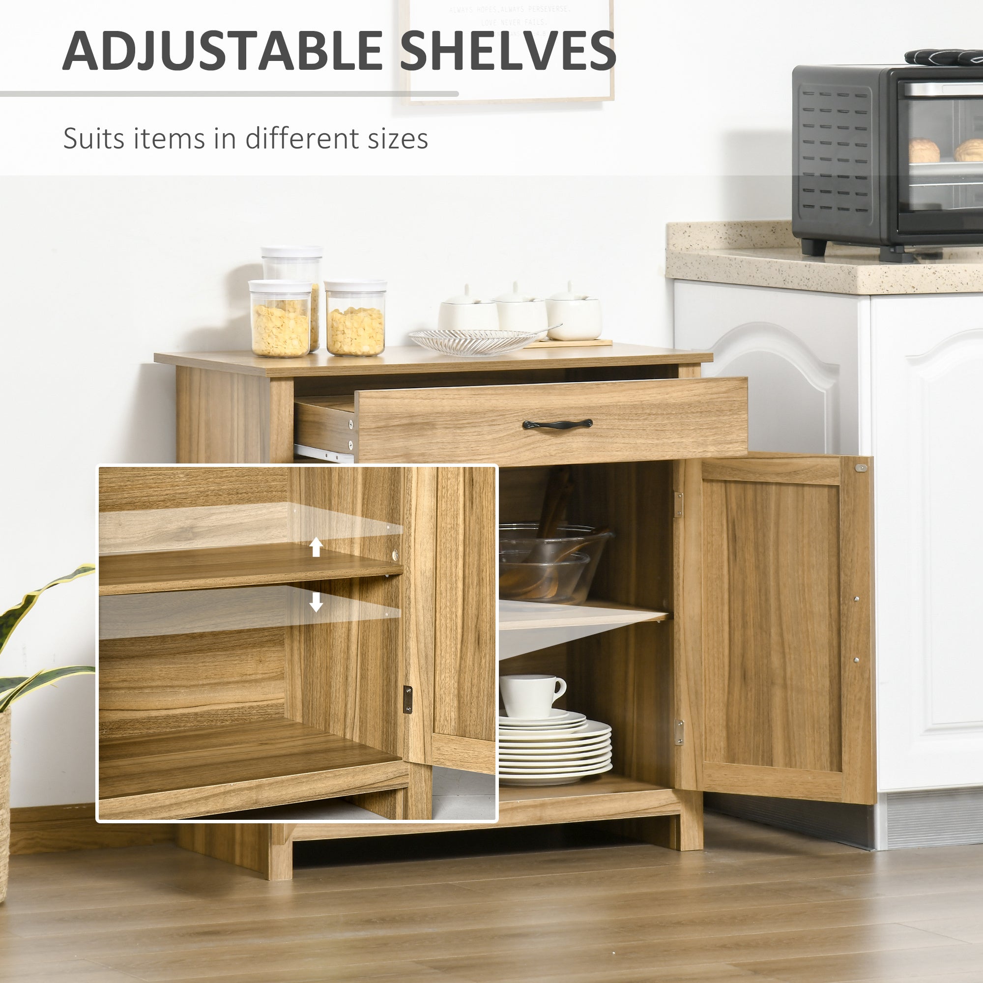 Farmhouse Sideboard Cabinet with Barn Doors Kitchen Buffet Cabinet with Drawer and Adjustable Shelf Stone Natural