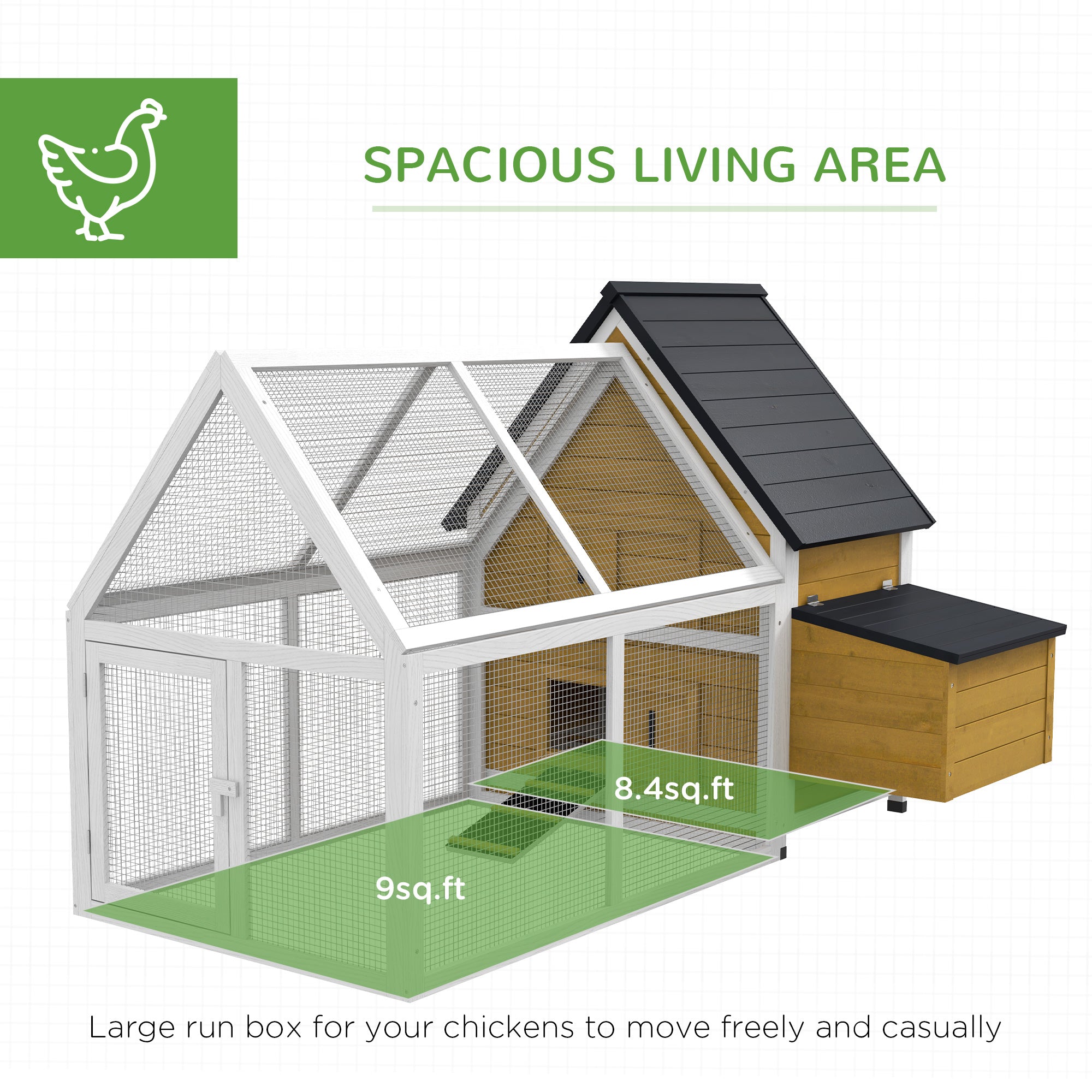 65" Chicken Coop Wooden Chicken House Rabbit Hutch Poultry Cage Hen Pen Backyard with Nesting Box, Ramp, Run, Yellow