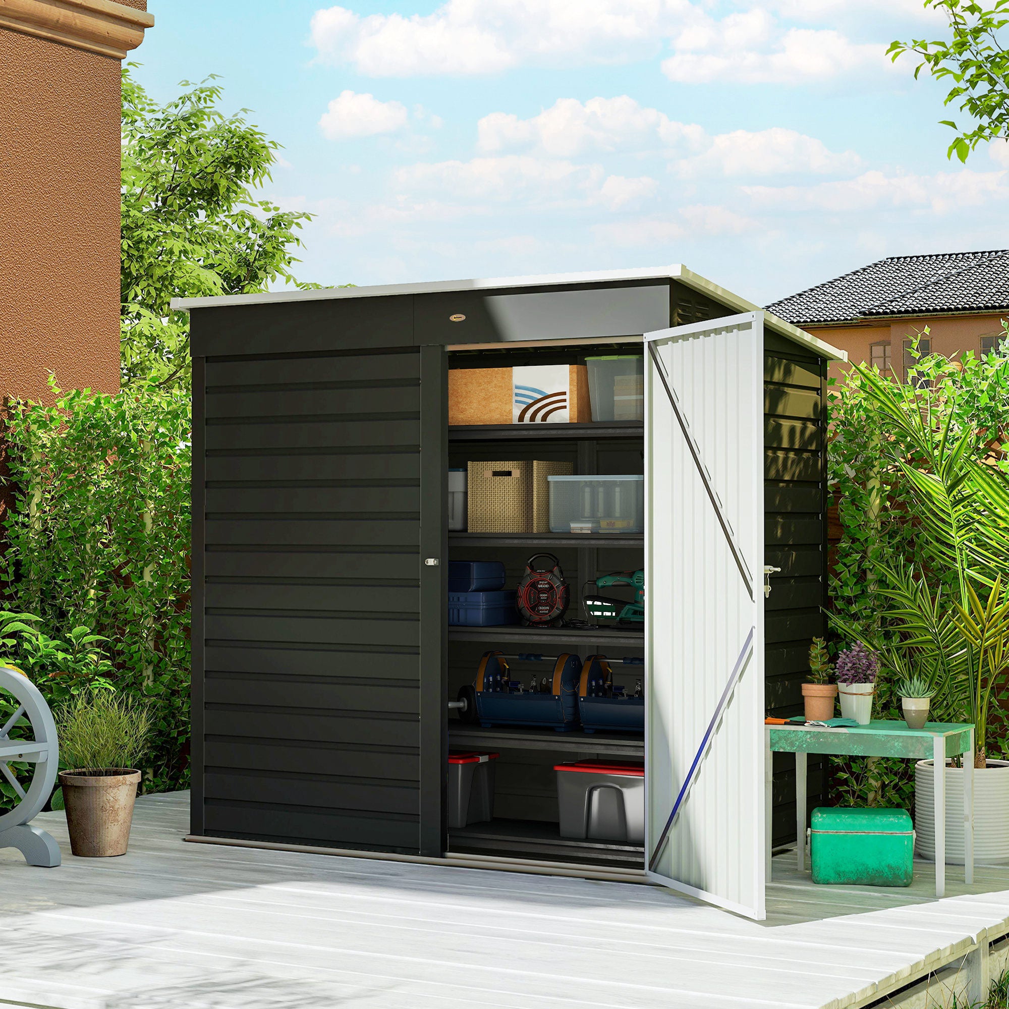 6' x 4' Outdoor Garden Shed, Metal Storage Shed with Lockable Door and Gloves for Backyard Garden Patio, Dark Gray