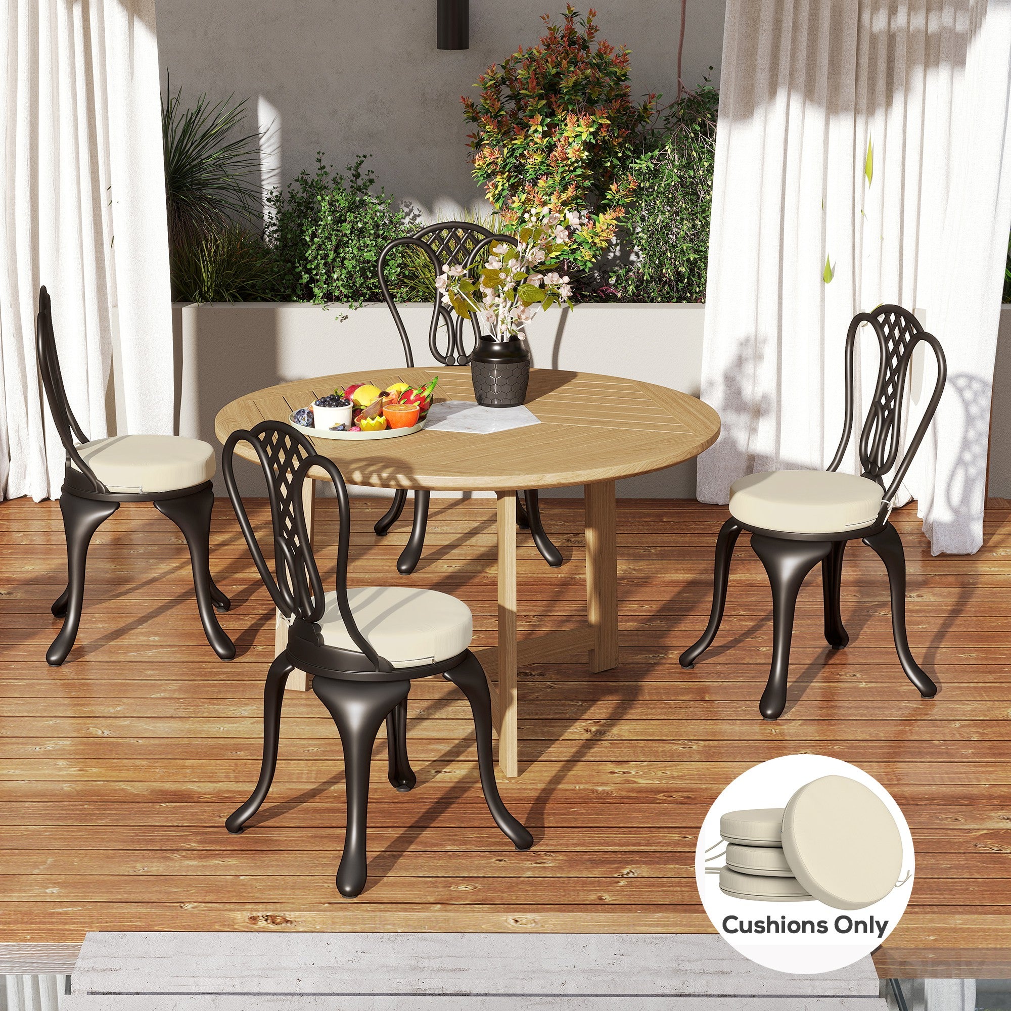 Patio Chair Cushions Set of 4 Round Seat Cushions for Dining Bistro Chairs Machine Washable, 15" x 15" x 3", Cream White