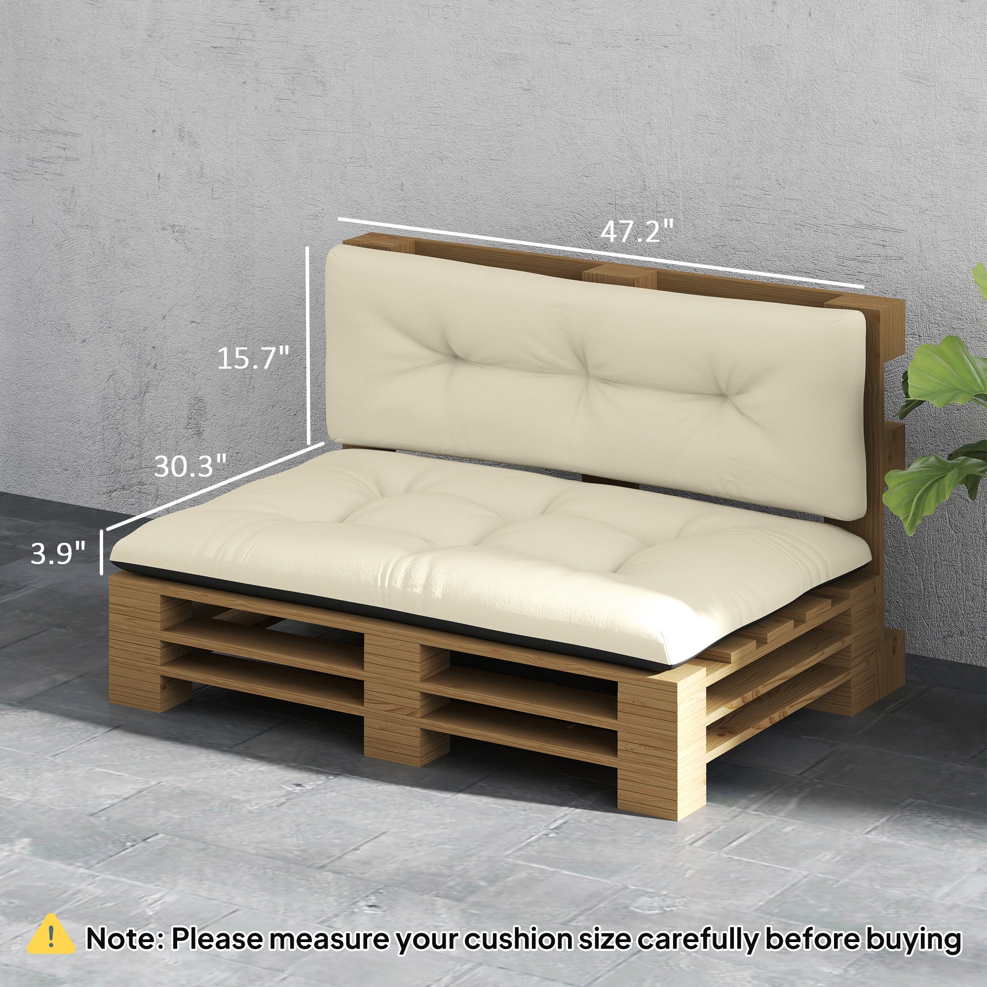 2 Seater Pallet Cushions Outdoor 3.9" Thick Replacement Cushions - Tufted Design for Garden, Patio, Cream White