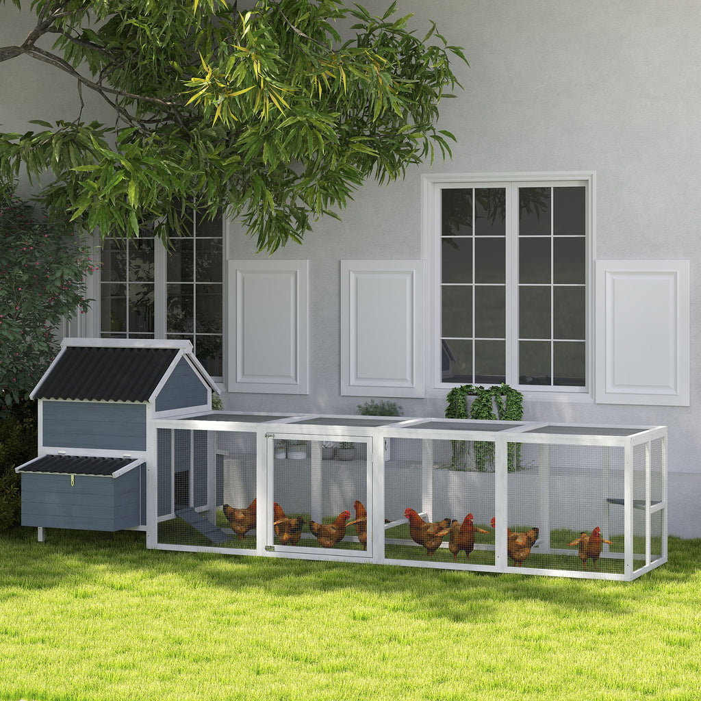 156" Extra Large Wooden Chicken Coop with 2 Nesting Box, Run Cage, Waterproof Wave Roof, for 10-15 Chickens, Light Gray