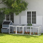 156" Extra Large Wooden Chicken Coop with 2 Nesting Box, Run Cage, Waterproof Wave Roof, for 10-15 Chickens, Light Gray
