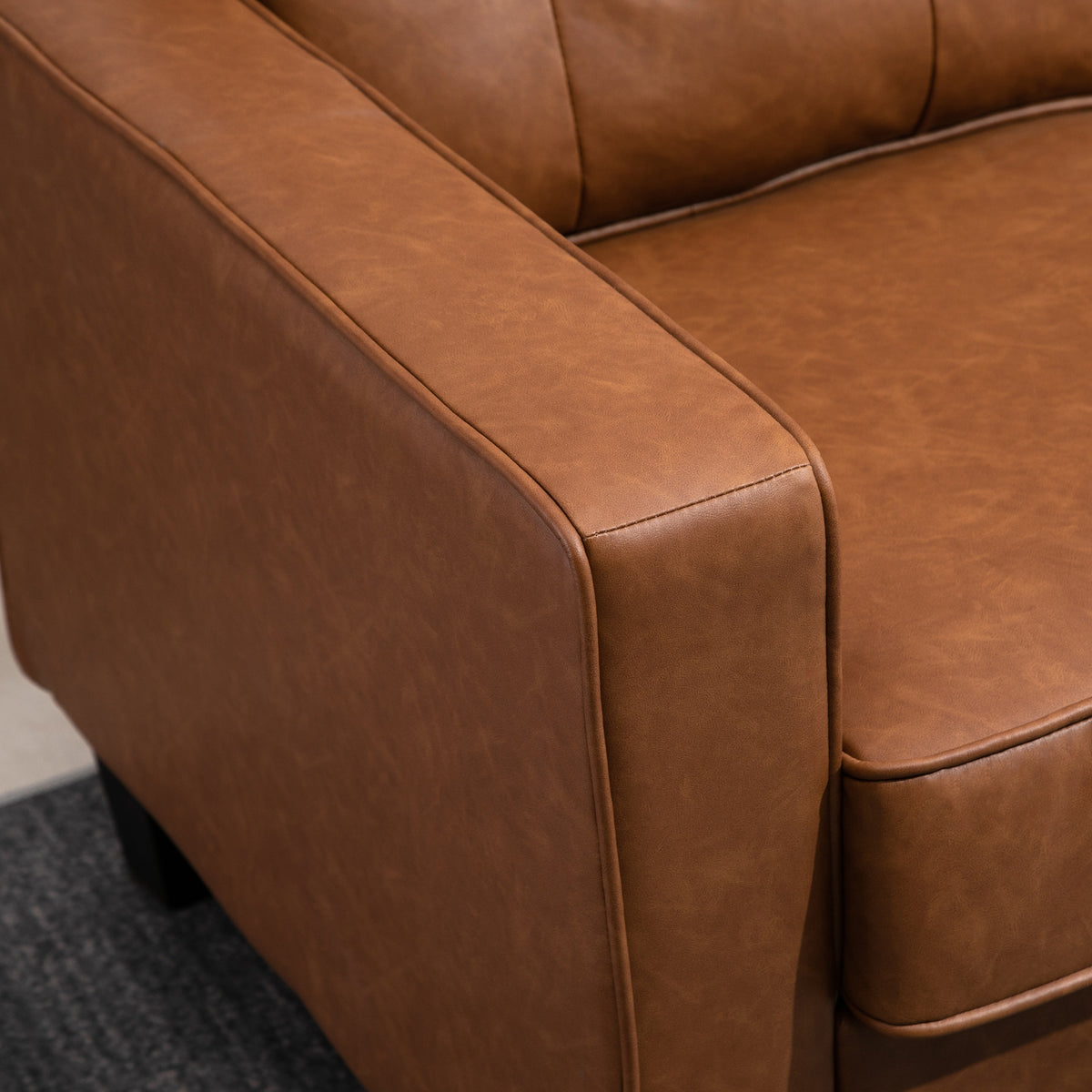 51" Wide Loveseat with Armrest, 2-Seater Tufted PU Leather Double Sofa, Brown