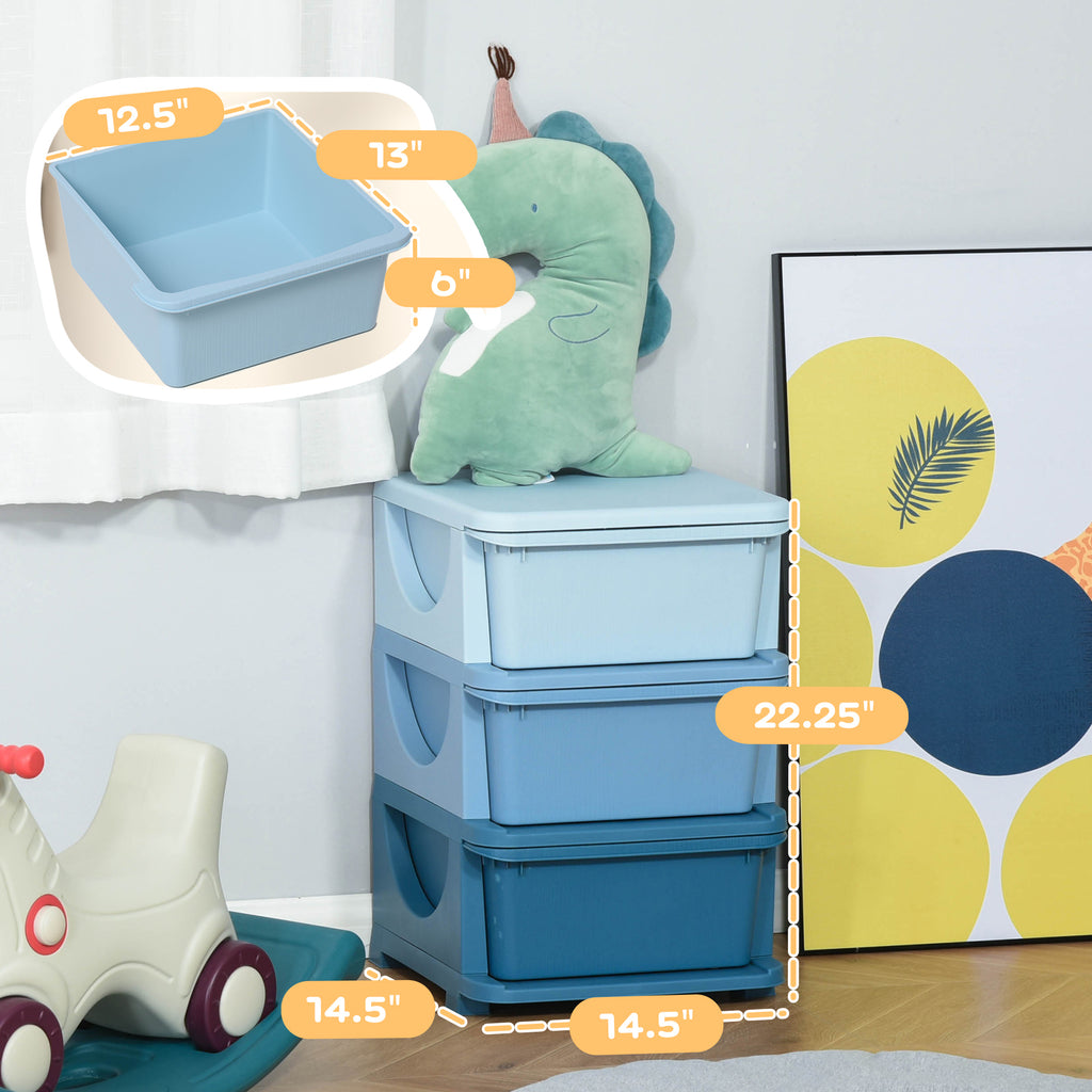 3 Tier Kids Storage Unit, Toy Organizers and Storage with 3 Drawer for Bedroom Nursery Living Room for Boys Girls, Blue
