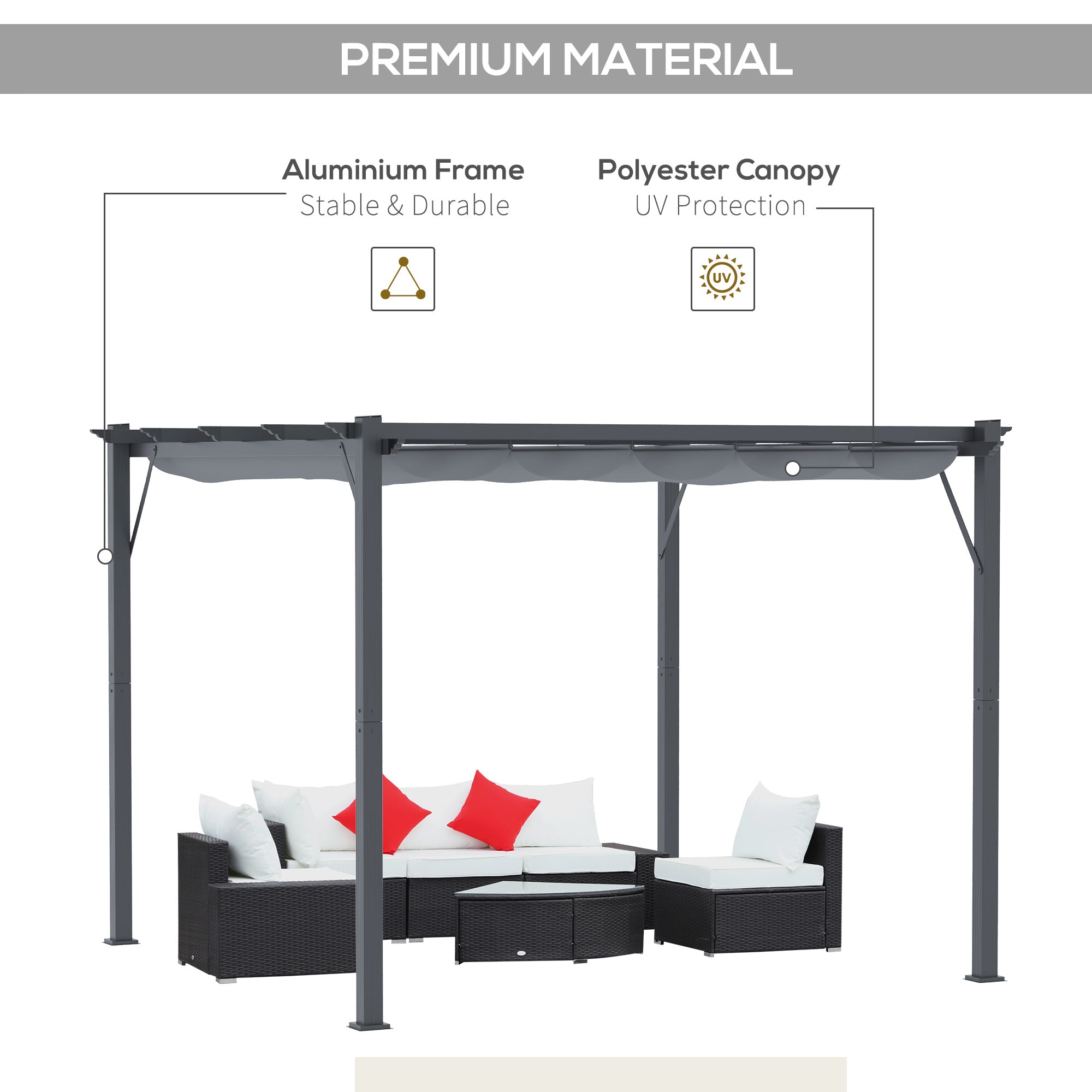 10' x 10' Outdoor Retractable Pergola Canopy, Aluminum Patio Pergola, Backyard Shade Shelter for Garden & Parties, Gray