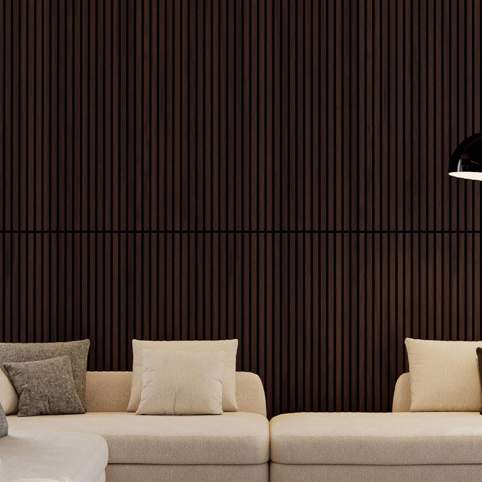 4-Pack Wood Slat Acoustic Wall Panels with MDF & High-Density Polyester, Fluted Cladding for Wall or Ceiling, 45.5" L x 23.5" W x 1" H, Walnut
