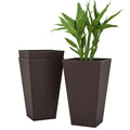 Set of 3 Tall Planters with Drainage Hole, 24" Outdoor Flower Plant Pots, Indoor Planters for Porch, Front Door, Entryway, Patio and Deck, Brown