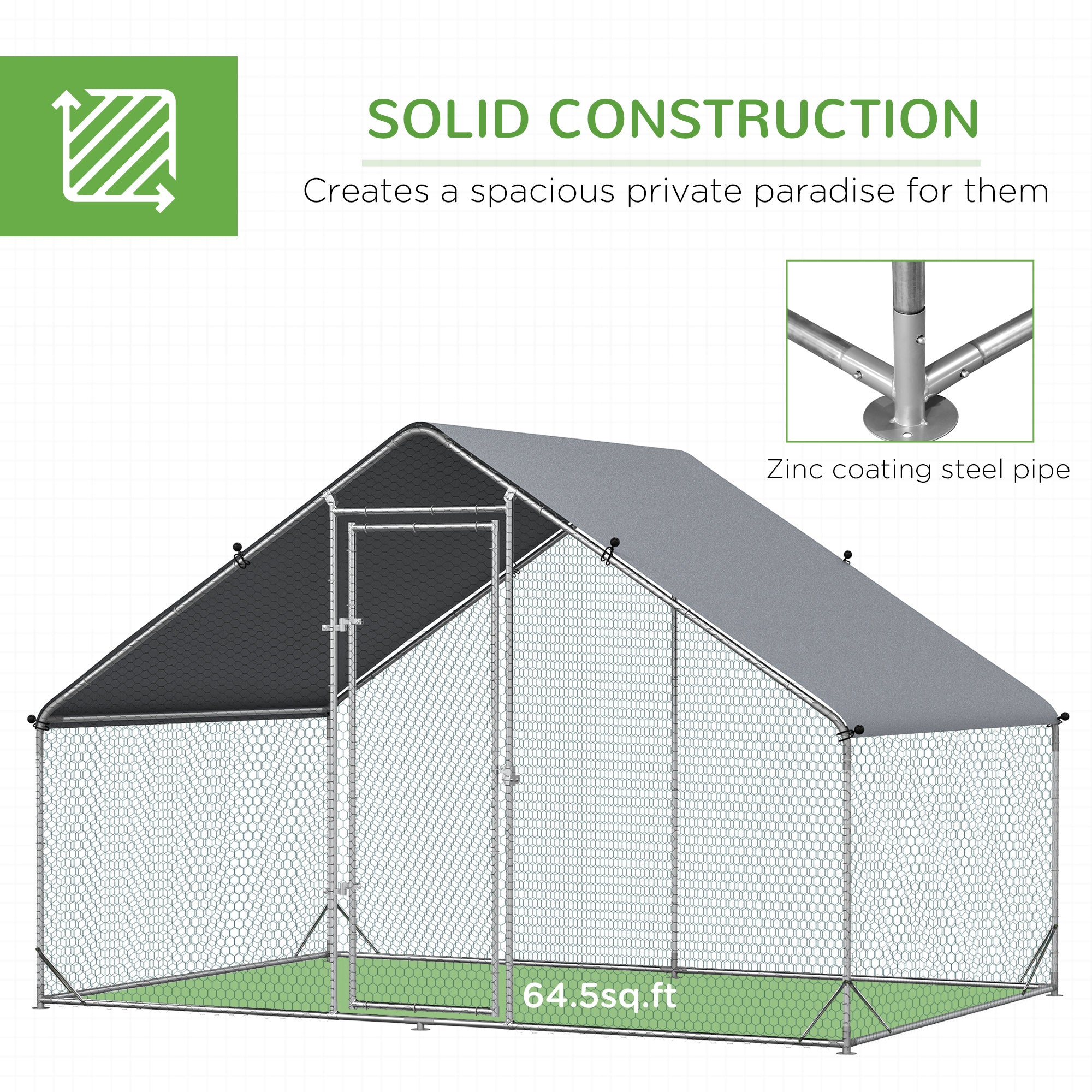 Large Chicken Coop Metal Chicken Run with Waterproof and Anti-UV Cover, Spire Shaped Walk in Fence Cage Hen House for Outdoor and Yard Farm Use, 1" Tube Diameter, 9.8' x 6.6' x 6.6'