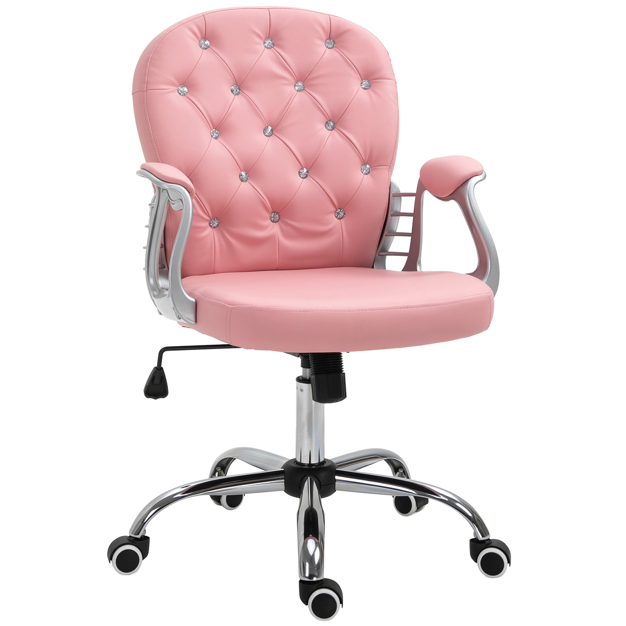 Button Tufted Desk Chair, Home Office Chair with Padded Armrests, Adjustable Height and Swivel Wheels, Black