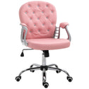 Button Tufted Desk Chair, Home Office Chair with Padded Armrests, Adjustable Height and Swivel Wheels, Black