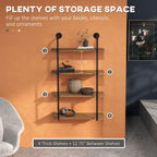 4-Tier Industrial Pipe Shelves Floating Wall Mounted Bookshelf, Metal Frame Display Rack, Rustic Brown