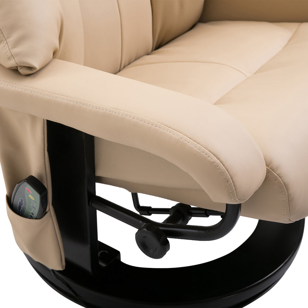 10-Point Massage Recliner Chair, Vibration Massage Sofa with Ottoman Footrest, Faux Leather and Swivel Wood Base for Living Room & Bedroom, Beige