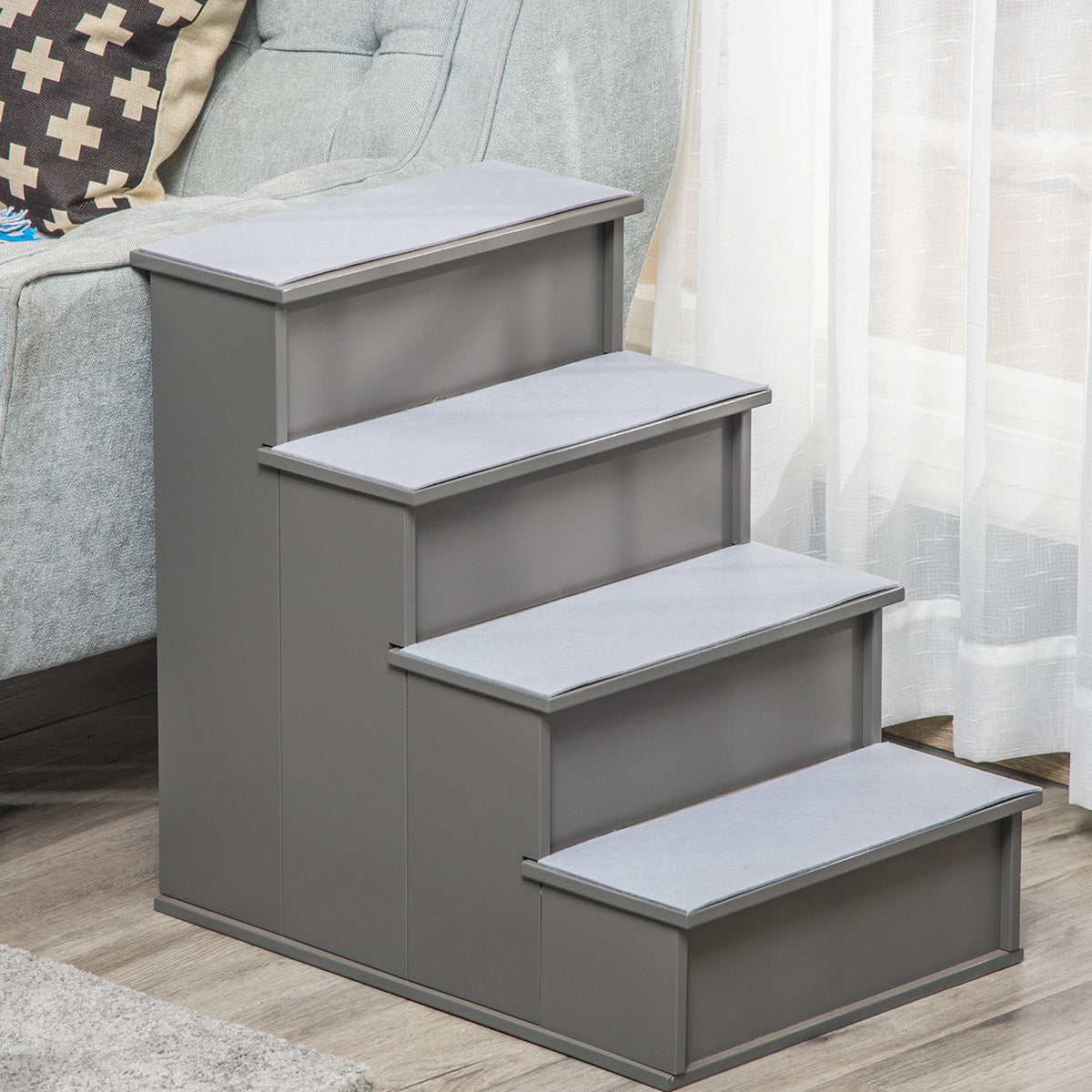 Pet Stairs, Small Dog Steps for Couch Bed with Cushioned Removable Covering, 15.75" x 23.25" x 21.25", Grey