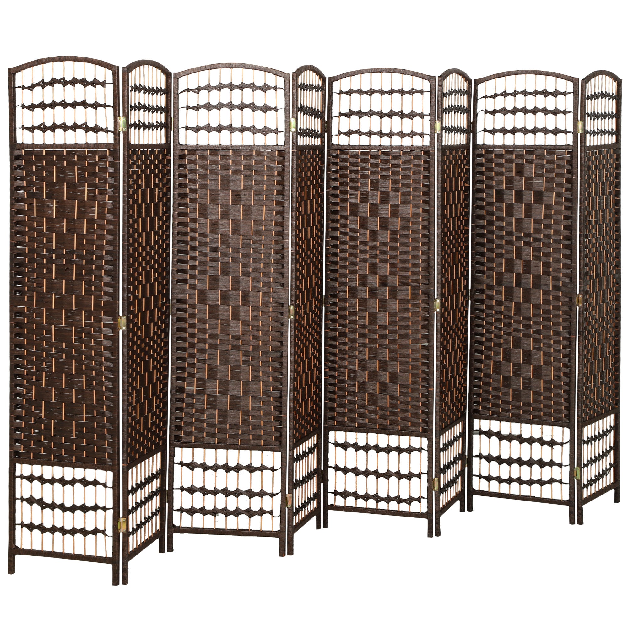8 Panel Folding Room Divider Portable Privacy Screen Wave Fiber Room Partition for Home Office Brown