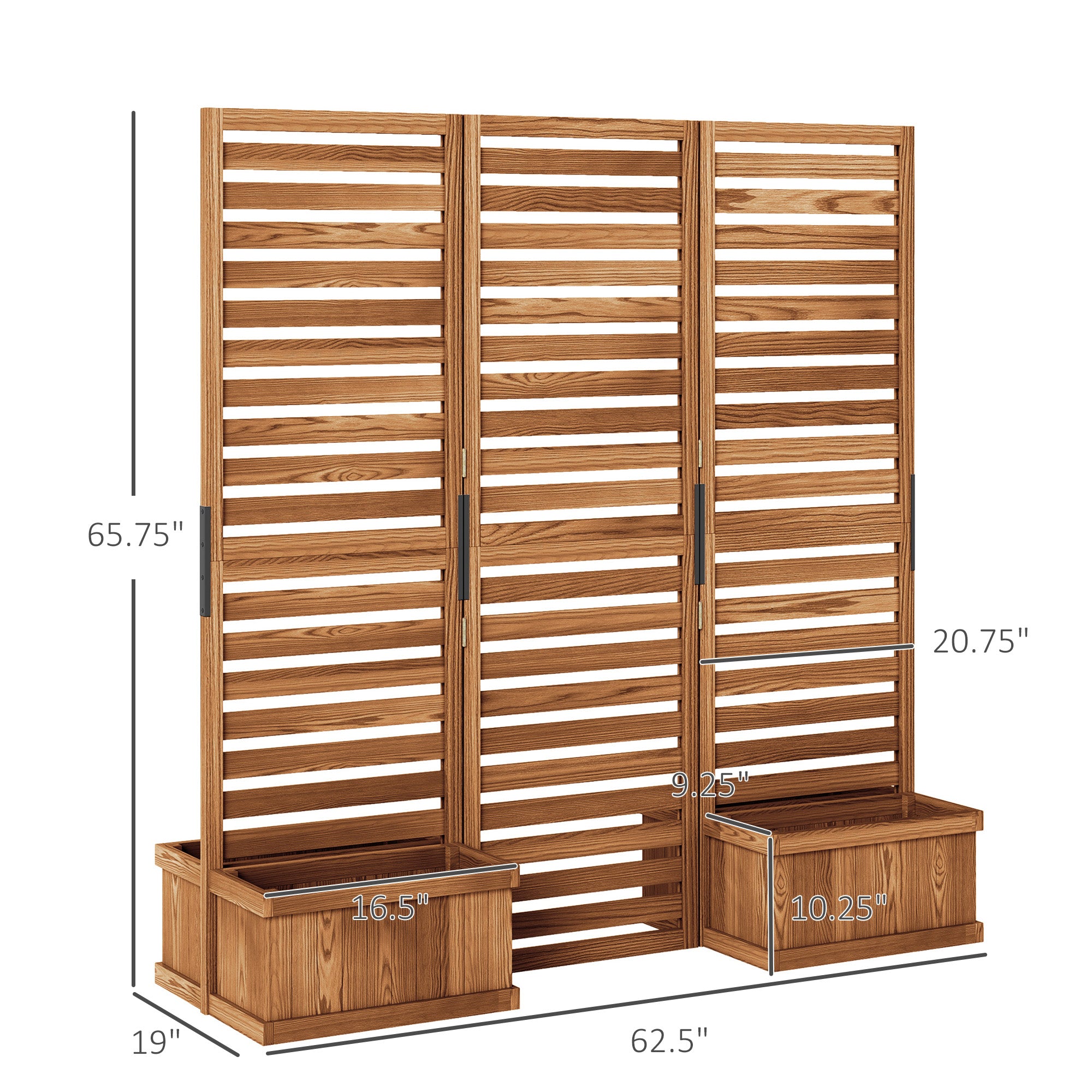 62.5" x 19" x 66" Wood Panel Trellis w/ 4 Planter Box Raised Bed for Garden Natural Wood