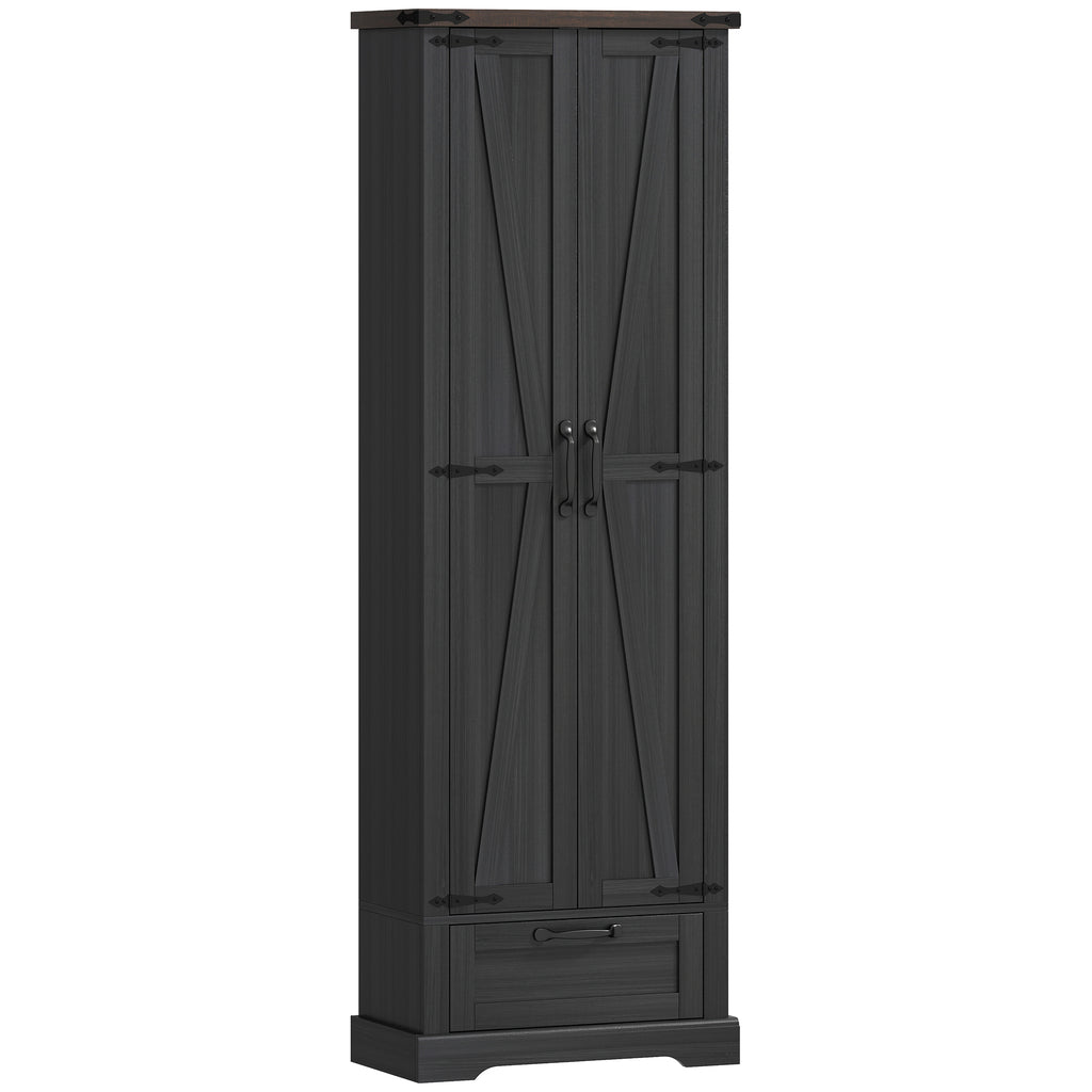 71" Pantry Cabinet, Kitchen Storage Cabinet with Adjustable Shelves, Barn Doors and Drawer for Dining Room, Black