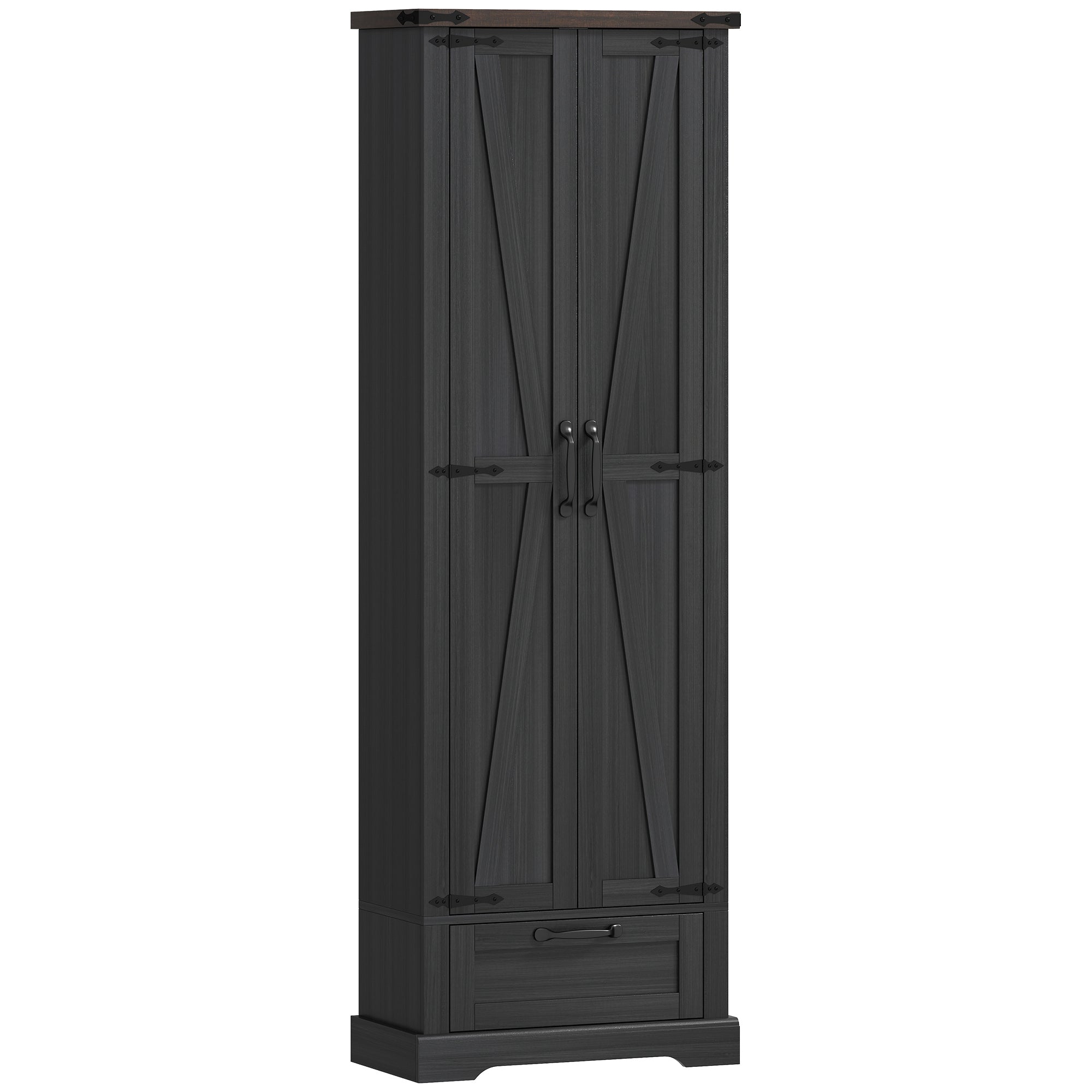 71" Pantry Cabinet, Kitchen Storage Cabinet with Adjustable Shelves, Barn Doors and Drawer for Dining Room, Black