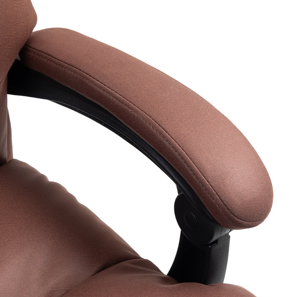 Microfibre Massage Office Chair, Heated Reclining Chair with Footrest, Double-tier Padding, Swivel Wheels, Coffee