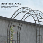 7.4ft Steel Garden Arch with Gate, Garden Arbor Trellis for Climbing Plants, Roses, Vines, Wedding Arch Stand for Outdoor, Garden, Lawn, Backyard, Black