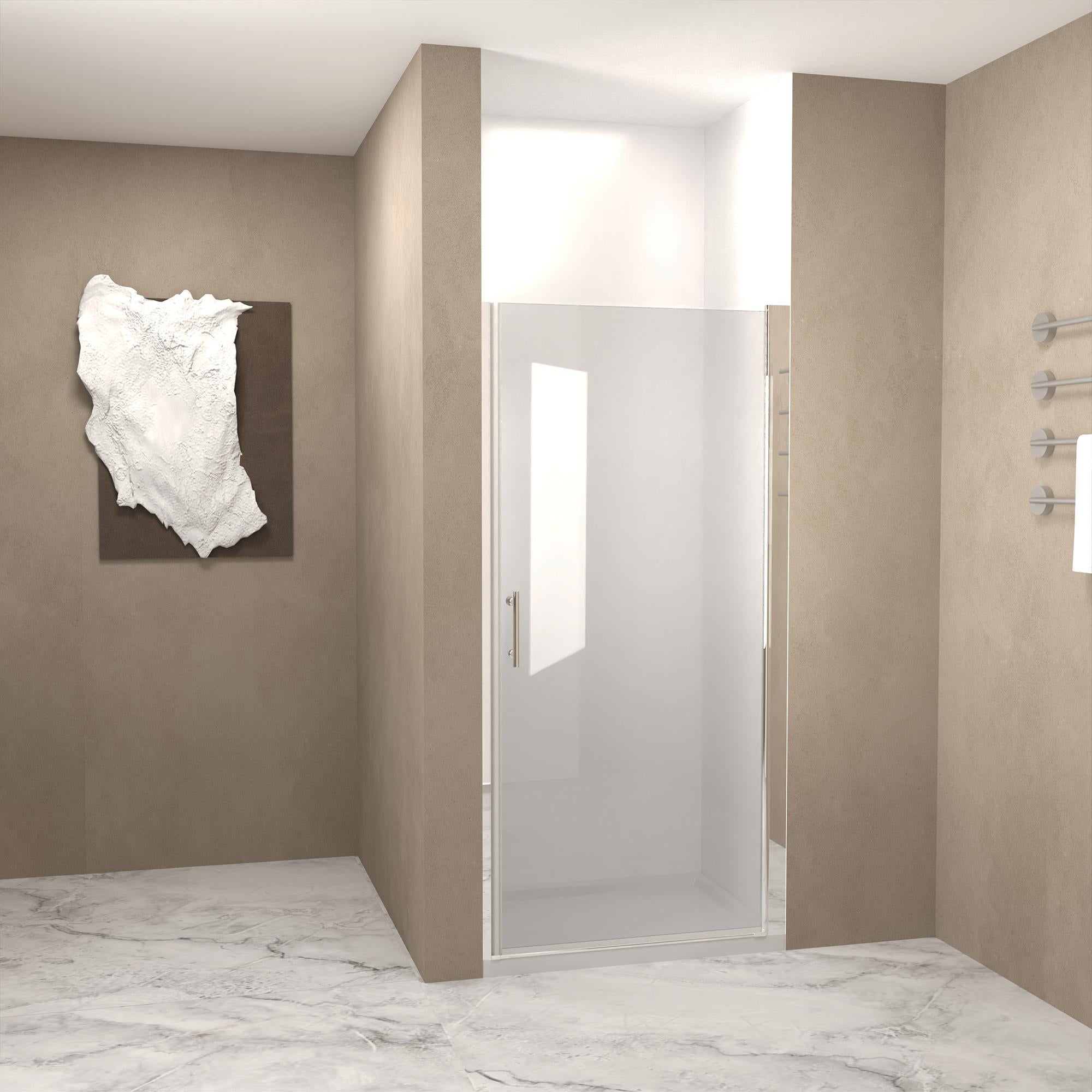24" Pivot Shower Door with Explosion-Proof Film and Tempered Glass, Bathroom Door with Stainless Steel Handle, 24" L x 0.5" W x 72" H, Chrome