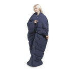 Machine Washable Wearable Multipurpose Throw with Goose Feather, Down Filling, Water-Repellent Microfiber, 68" L x 62" W x 0.25" H, Indigo