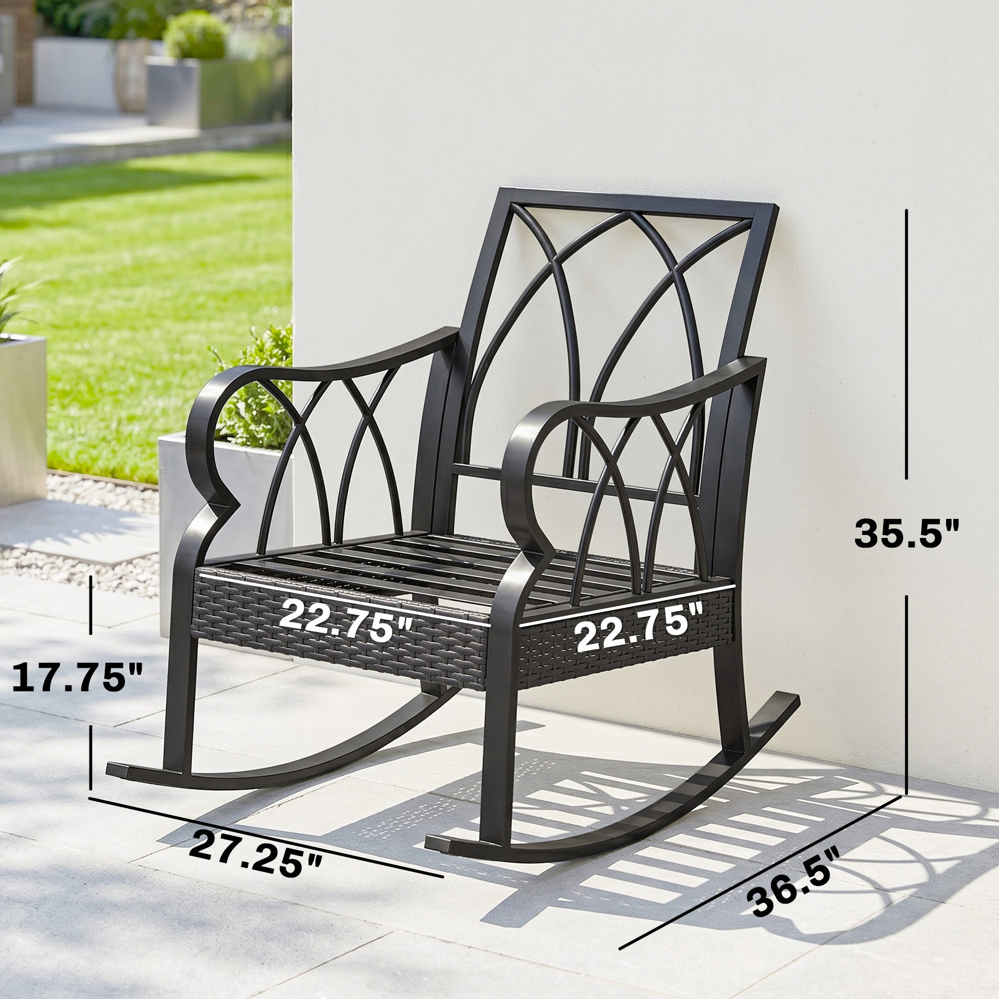 2 Piece Outdoor Wicker Rocking Chairs Rattan Porch Rockers with Cushions, Aluminum Frame for Garden, Patio, Blue