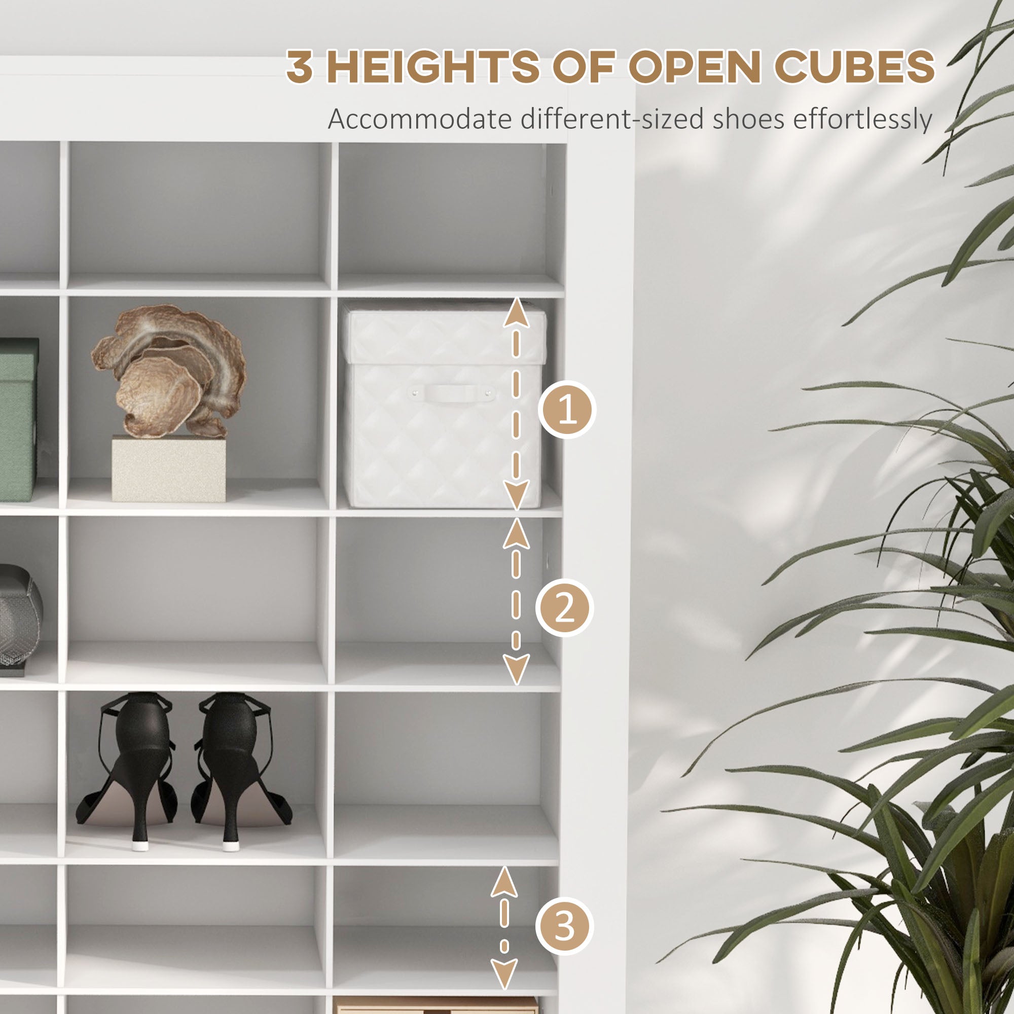 71" Shoe Storage Cabinet with 3 Heights of Open Cubes for 36 Pairs, Narrow Shoe Organizer, White