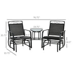 Outdoor Glider Chairs with Coffee Table, Patio 2-Seat Rocking Chair Swing with Breathable Sling for Backyard, Black