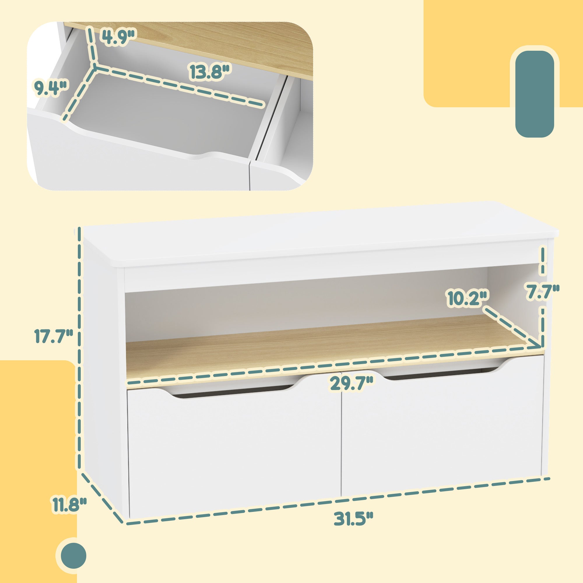 Toy Storage Organizer with 2 Drawers, Toy Shelf, Large Top, for Bedroom, Nursery, Living Room, White