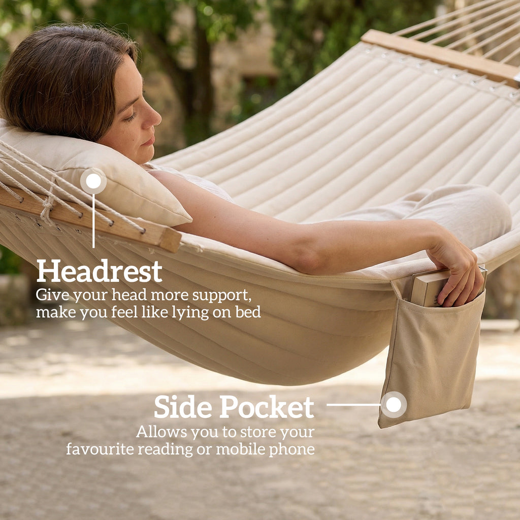 Outdoor Hammock 2-Person, with Pillow & Pad, 440 lbs Capacity, Cream White