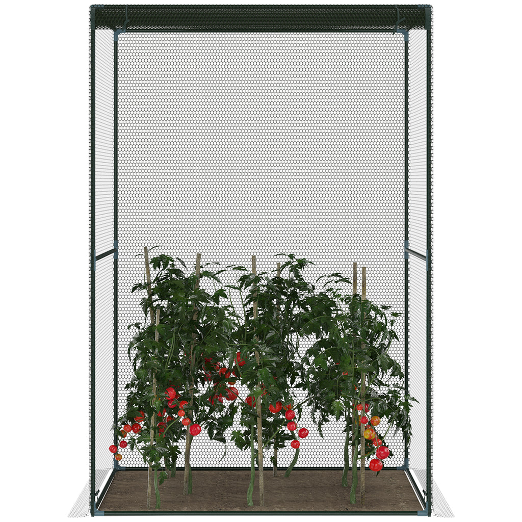 Walk-in Crop Cage, Plant Protectors from Animals with Roll Up Zippered Door, 3.9' x 3.9' x 5.9', Dark Green