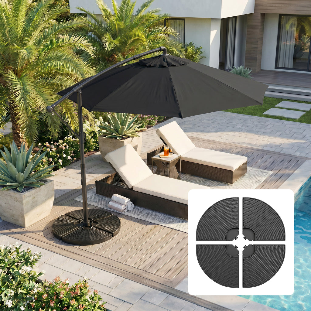 HDPE Material Patio Umbrella Base Weights Sand Filled up to 150 Lb. for Any Offset Umbrella Base | 4-Piece, Water or Sand Filled, All-Weather, Black (Round)