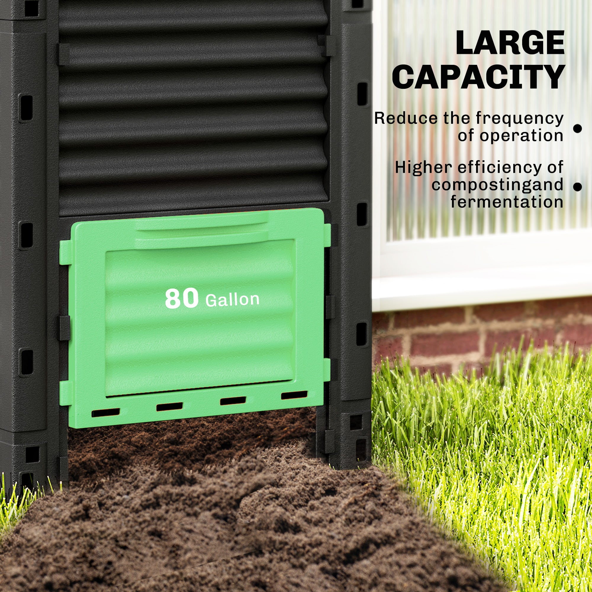 Garden Compost Bin 80 Gallon Outdoor Large Capacity Composter Fast Create Fertile Soil Aerating Box, Green