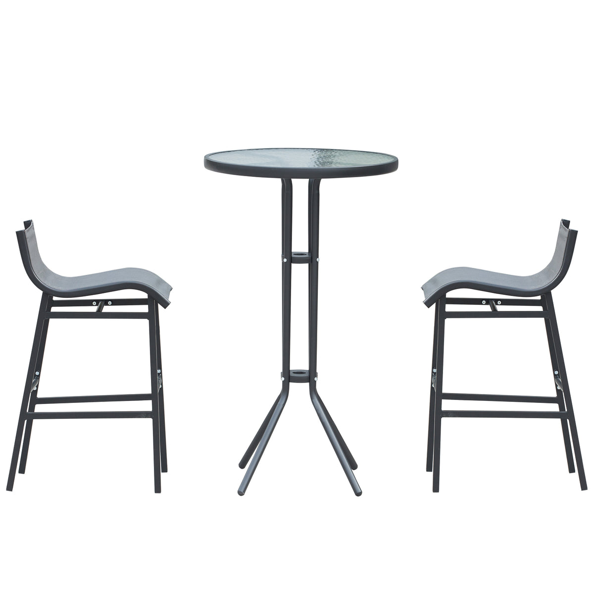 3 Piece Bar Height Outdoor Bistro Set for 2, Charcoal Gray
