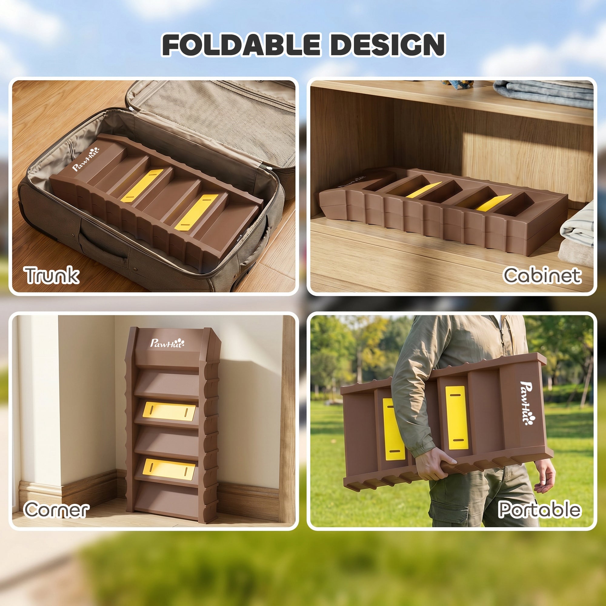 Dog Stairs for Car Truck SUV, Foldable Dog Ramp for Large Medium Small Dogs, Brown